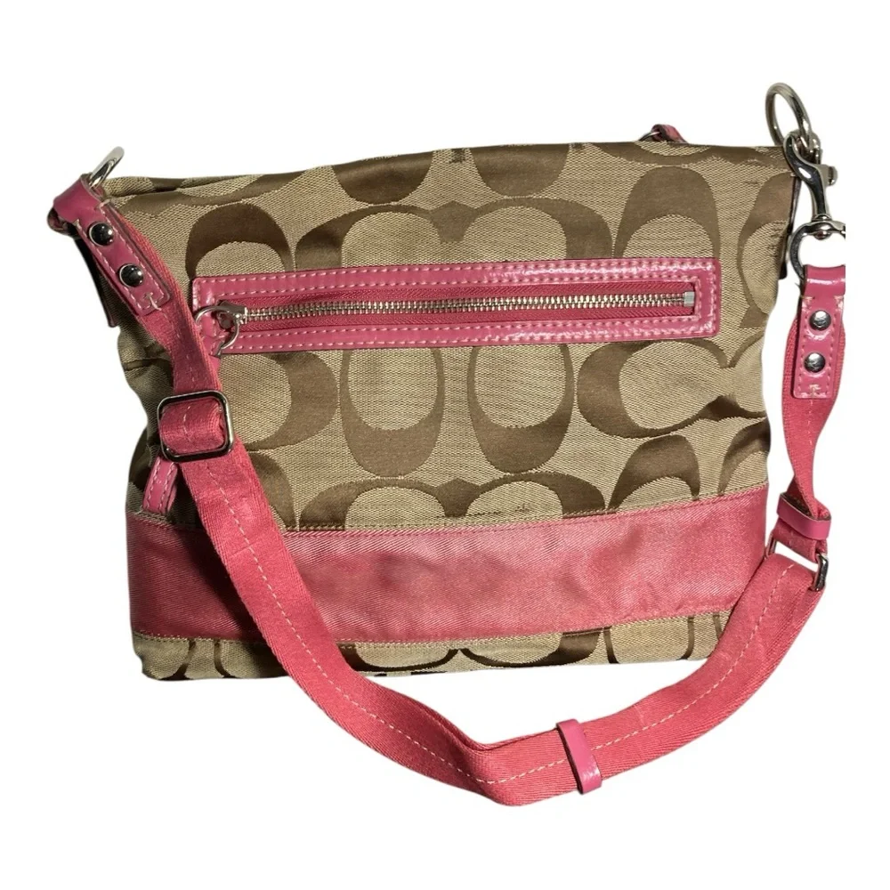 Coach Signature Shoulder Bag - Pink and Tan